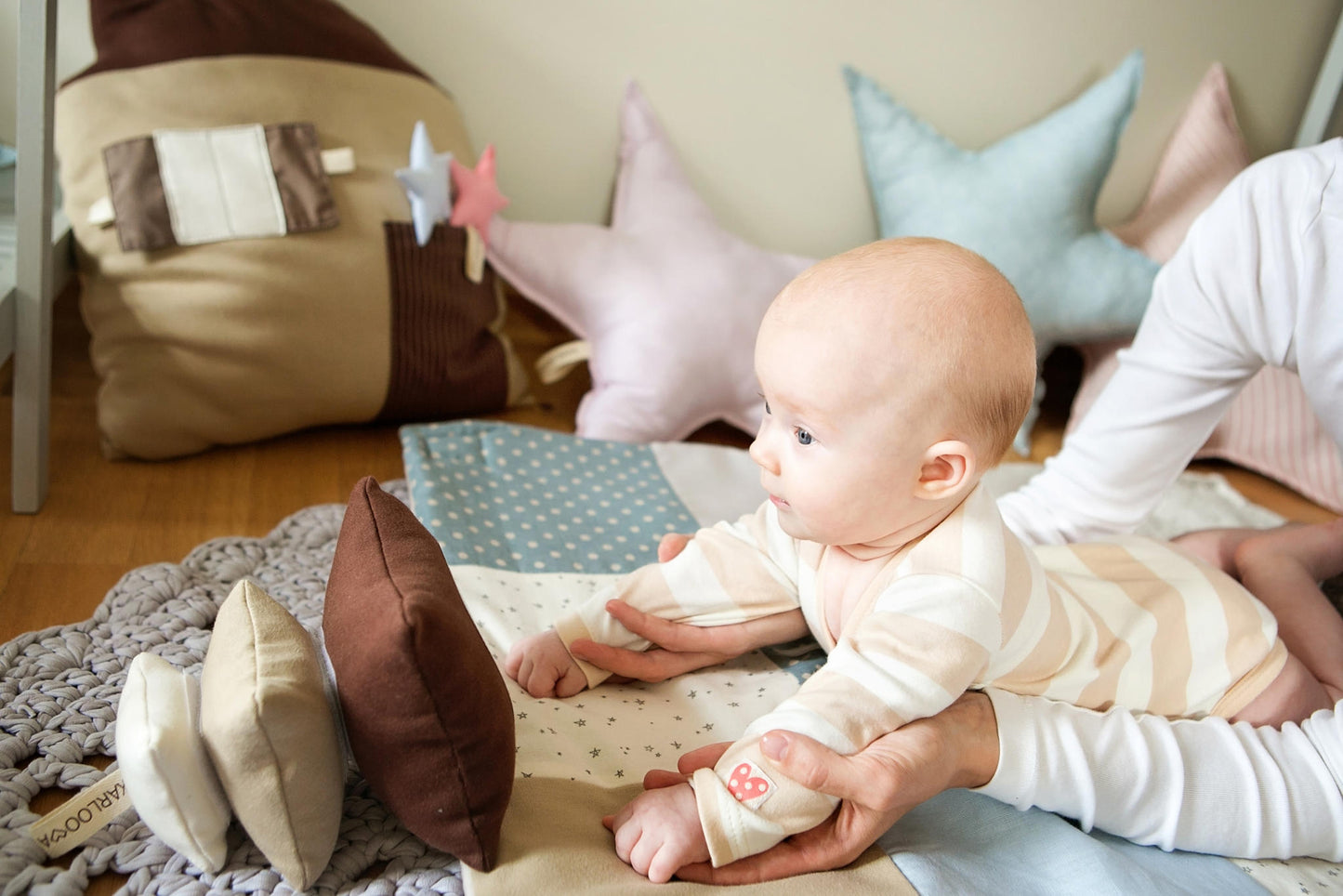 Nordic design fabric stacking puzzle for infant gripping exercises