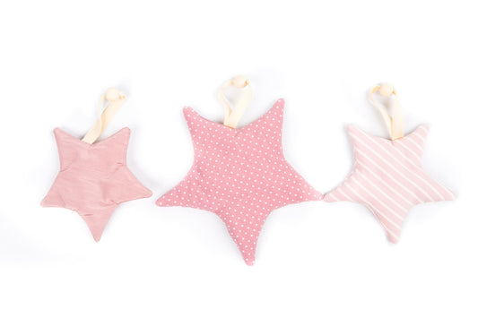 Activity stars toys on Karloova Small baby activity mat, 100x100 cm - Pink