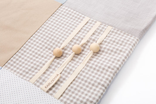 Wooden buttons on Small baby activity mat, 100x100 cm - Blue