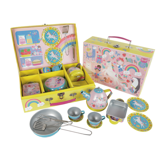 Floss and Rock Tea and Cooking Set with Music - Rainbow Fairy, interactive musical tea set for children, perfect for imaginative role-play and tea parties.