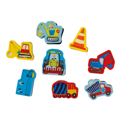 Items of Floss and Rock My Stampler Set - Construction Site, creative arts and crafts kit for kids including themed stamps, ink pads, and stationery.