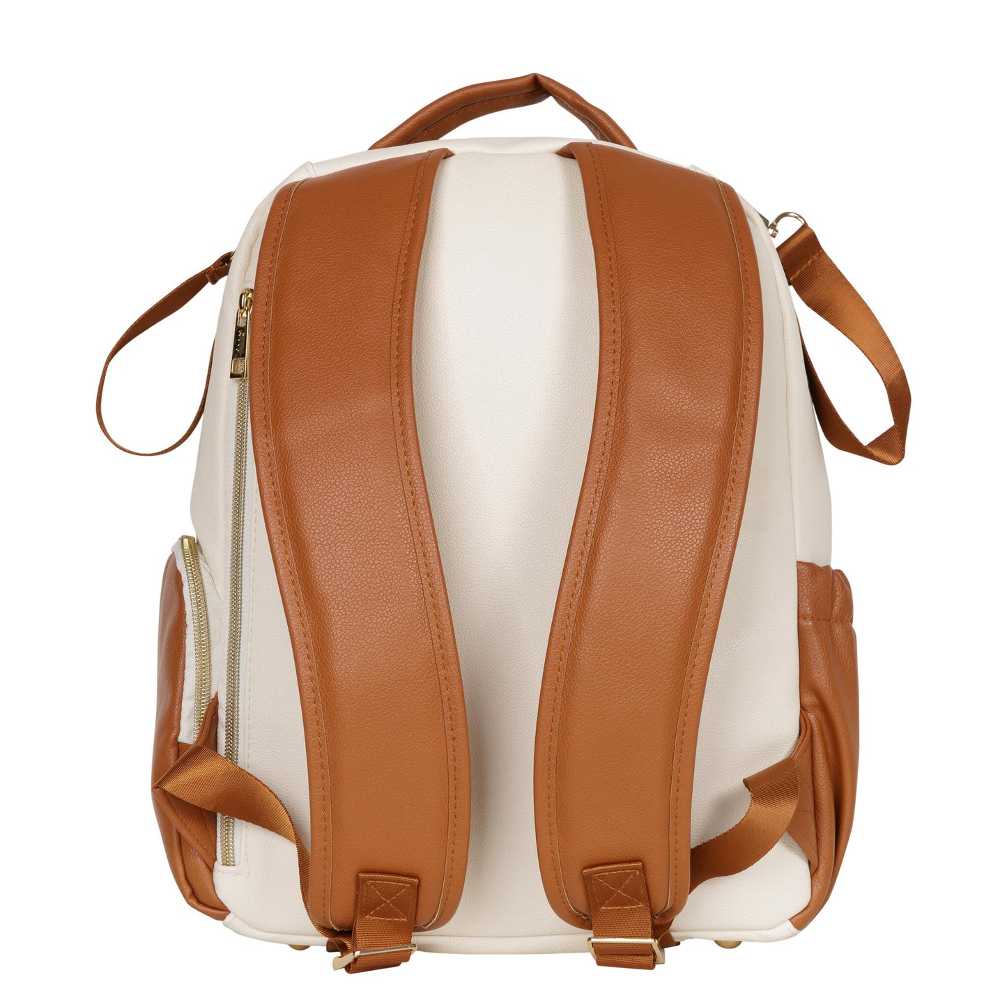 Rear view showing the breathable mesh back of the Cappuccino backpack