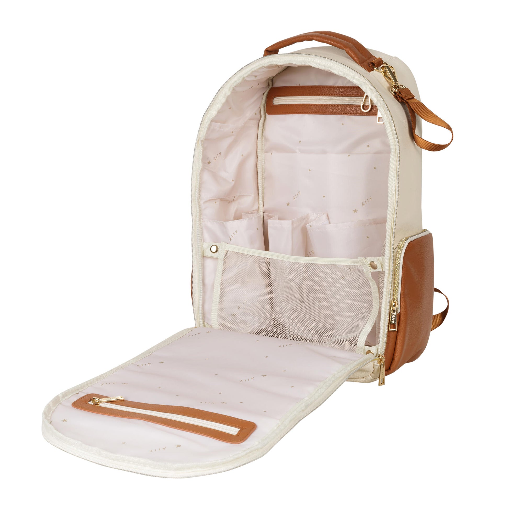 Interior view of the Small Cappuccino backpack with padded tablet sleeve