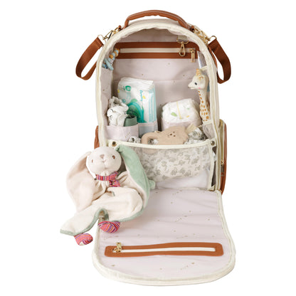 Spacious internal compartment of the Large Cappuccino backpack with 16 pockets