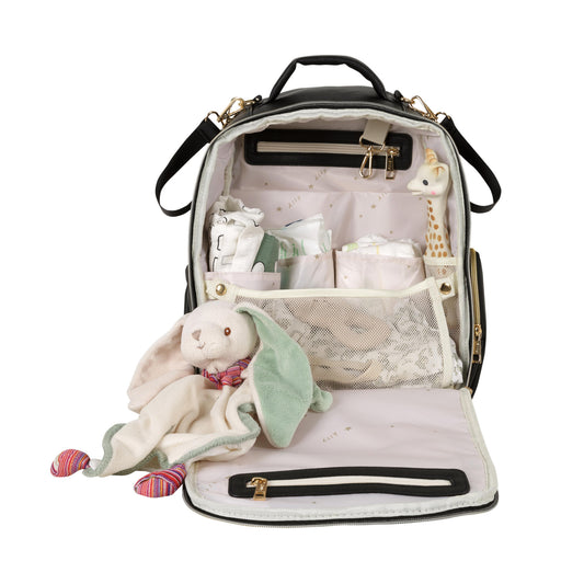 Interior view of the Small Espresso backpack with padded tablet sleeve