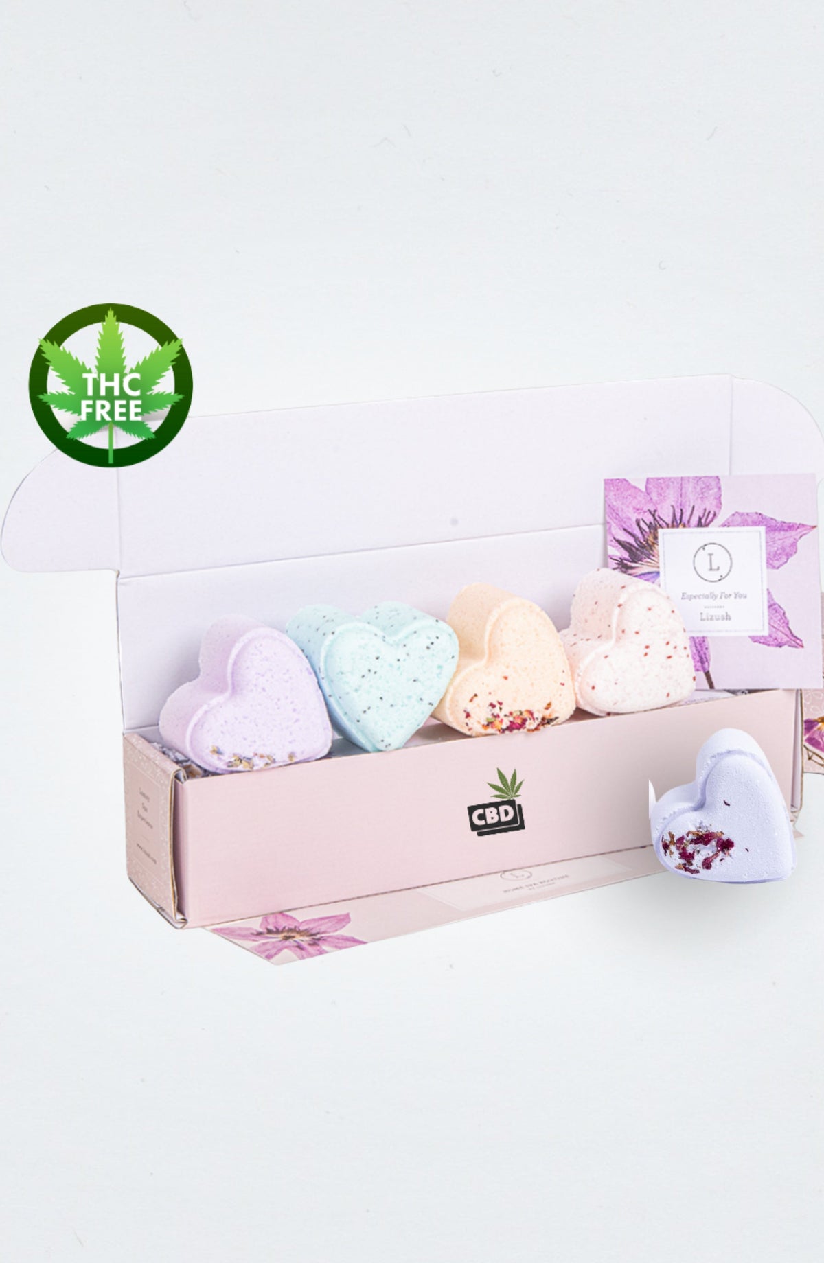 CBD Valentine's Bath Bomb Gift Set - Natural lavender heart bath bombs in gift box | Lizush