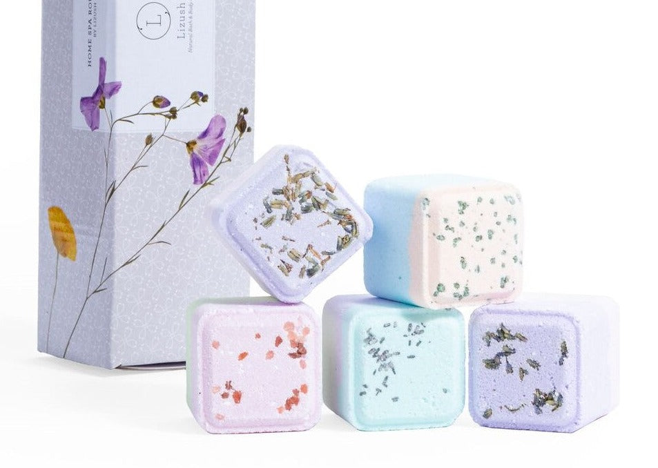 Mixed Scent Shower Steamers Gift Set - 5 natural aromatherapy shower fizzies overview | Lizush