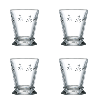 Set of 4 transparent La Rochère Bee water glasses 250ml made of thick French pressed glass