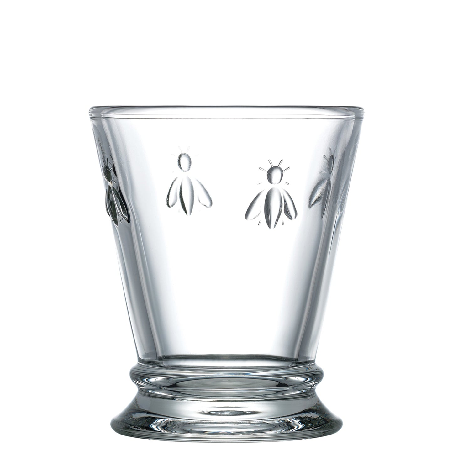 Single clear La Rochère Bee water glass 250ml featuring the signature embossed bee design