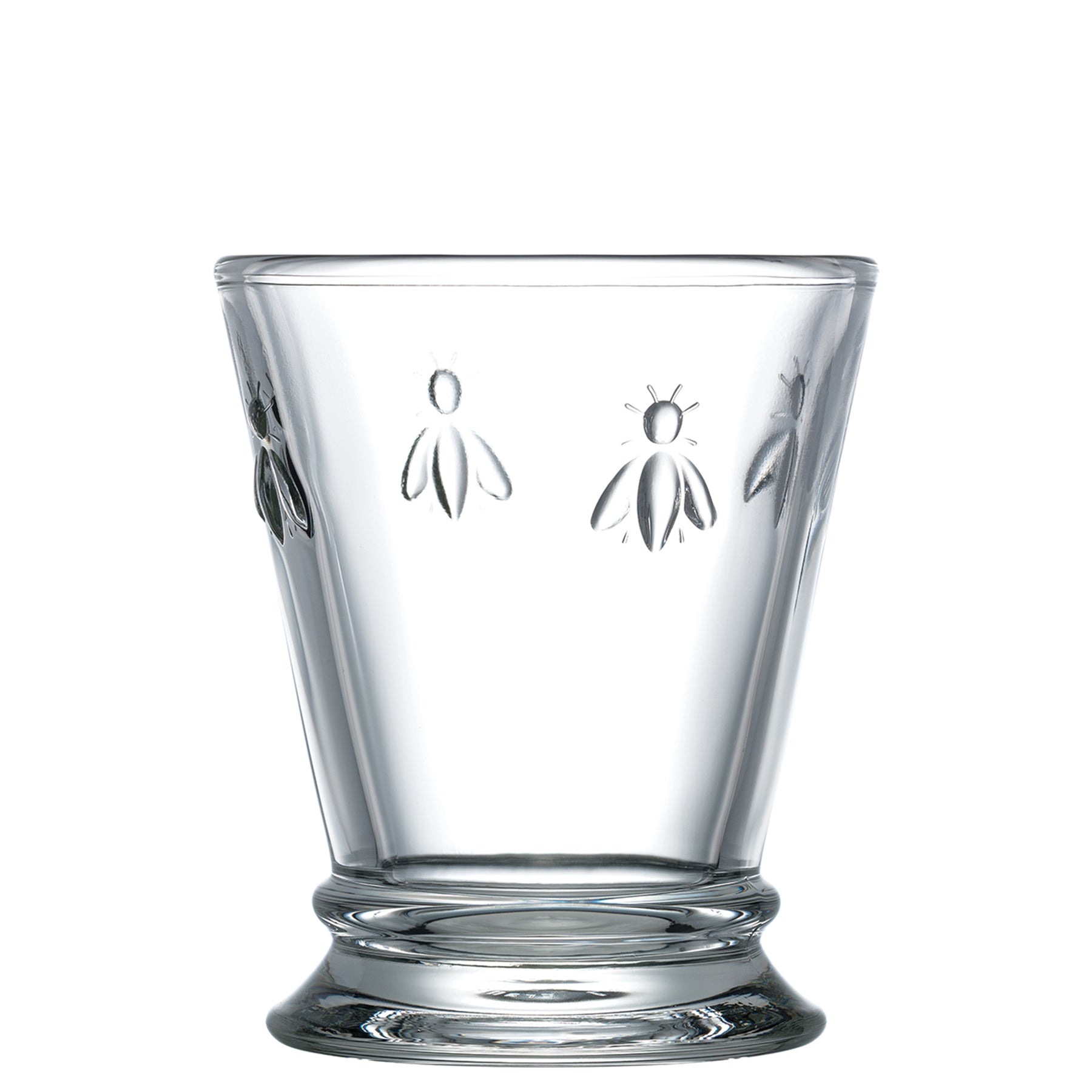 Single clear La Rochère Bee water glass 250ml featuring the signature embossed bee design