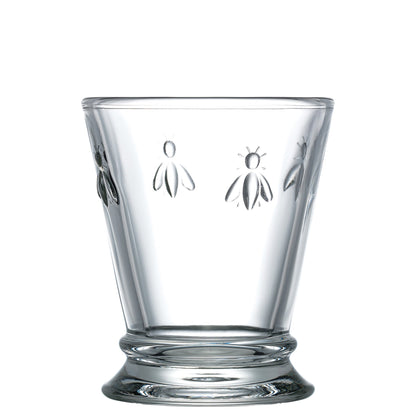 Single clear La Rochère Bee water glass 250ml featuring the signature embossed bee design