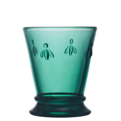 Single La Rochère Bee water glass 250ml in deep emerald green, thick pressed glass