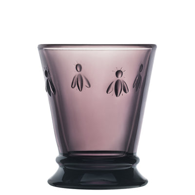 Single La Rochère Bee water glass 250ml in rich eggplant purple with embossed bee design
