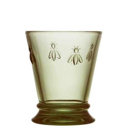 Single La Rochère Bee water glass 250ml in vibrant green, traditional French style
