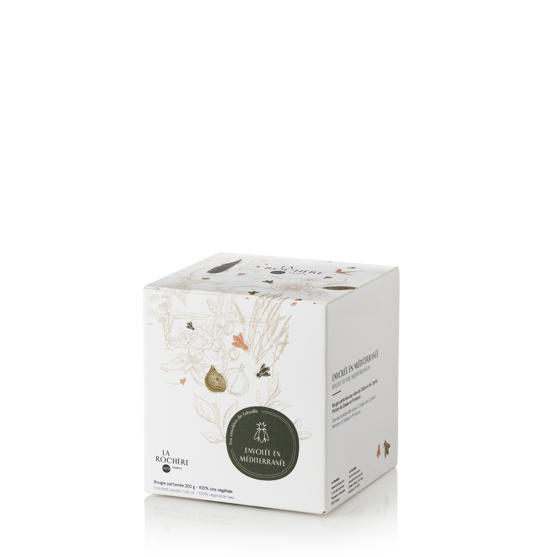 Authentic branded packaging box for the La Rochère Cedar scented bee candle