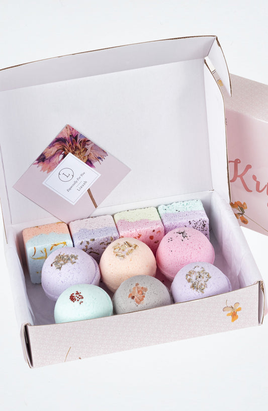 Close up of Natural Bath Bomb & Shower Steamer Gift Set - Aromatherapy bath fizzies gift box | Lizush