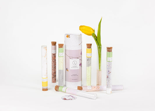 Other view of Natural Bath Gift Set - 7 glass tubes of bath salts set overview | Lizush