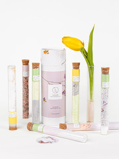 Natural Bath Gift Set – 7 Glass Tubes of Bath Salts-0