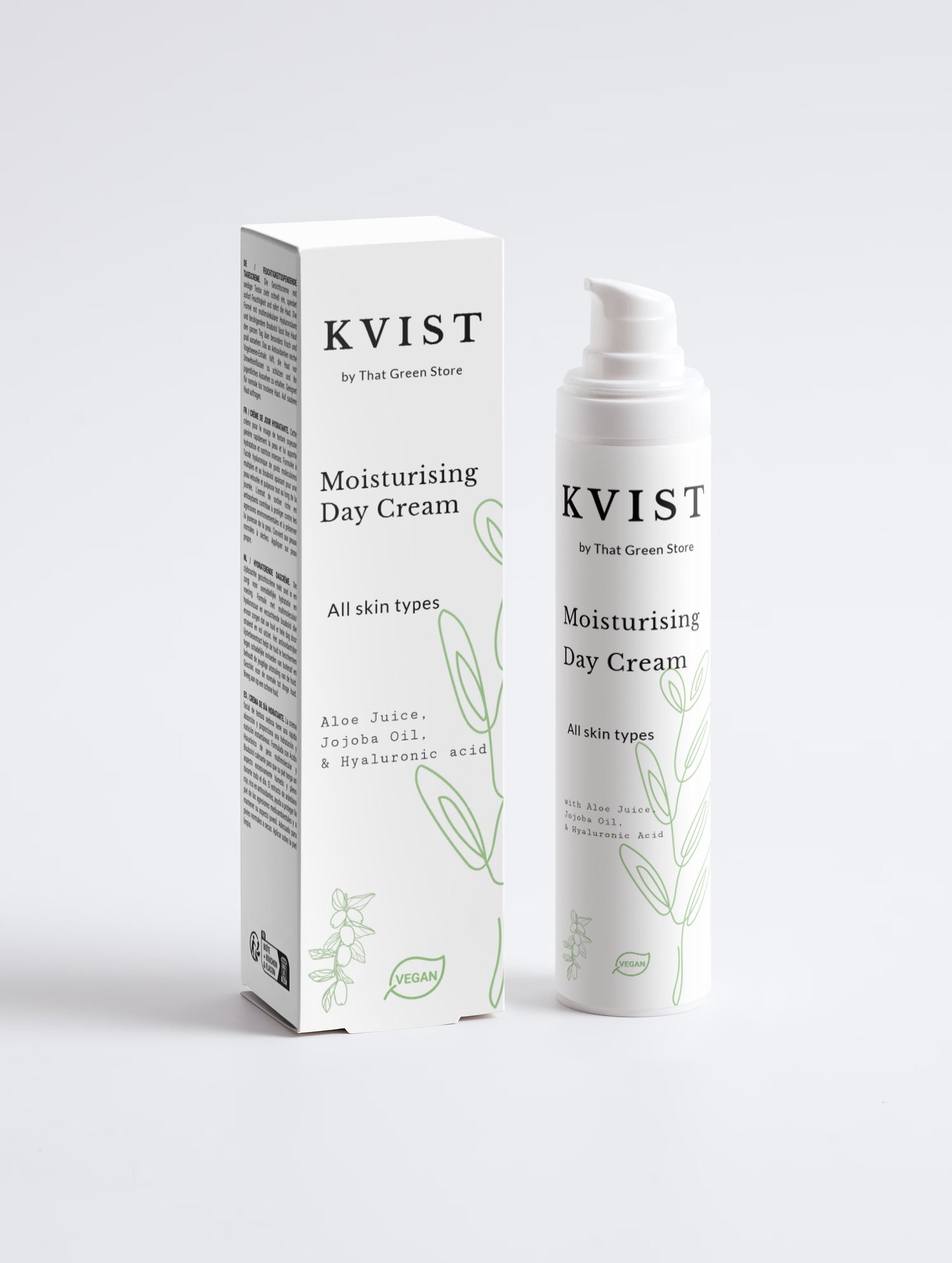 KVIST Moisturising Day Cream - Front pump bottle and box