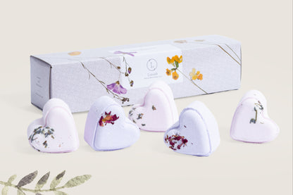 Lavender Heart Bath Bomb Gift Set - 5 handmade lavender bath fizzies gift box | Lizush