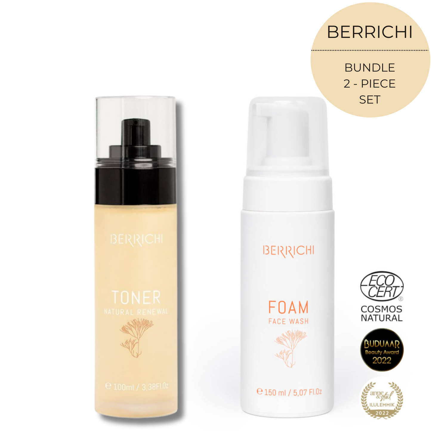BERRICHI The Clean Slate bundle: Facial Cleansing Foam and Facial Cleansing Tonic set. The perfect double-cleansing routine for balanced and purified skin.