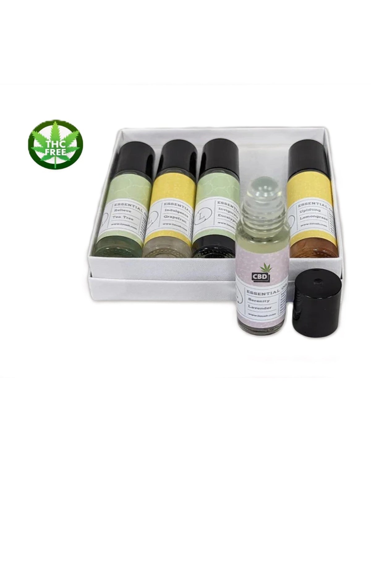 CBD Essential Oil Roll-On Gift Set - Complete aromatherapy wellness gift box | Lizush on a clean background