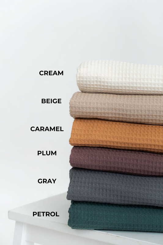 Cotton Waffle Hair Towel Turban Color Guide: Beige, Plum, Grey, Cream, Petrol & Caramel | NUSS