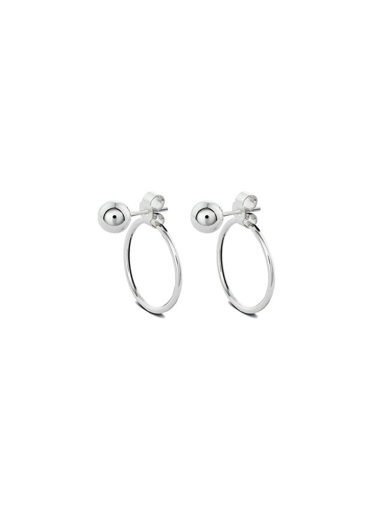 Pair of minimalist silver Chord Earrings displayed against a crisp white background.