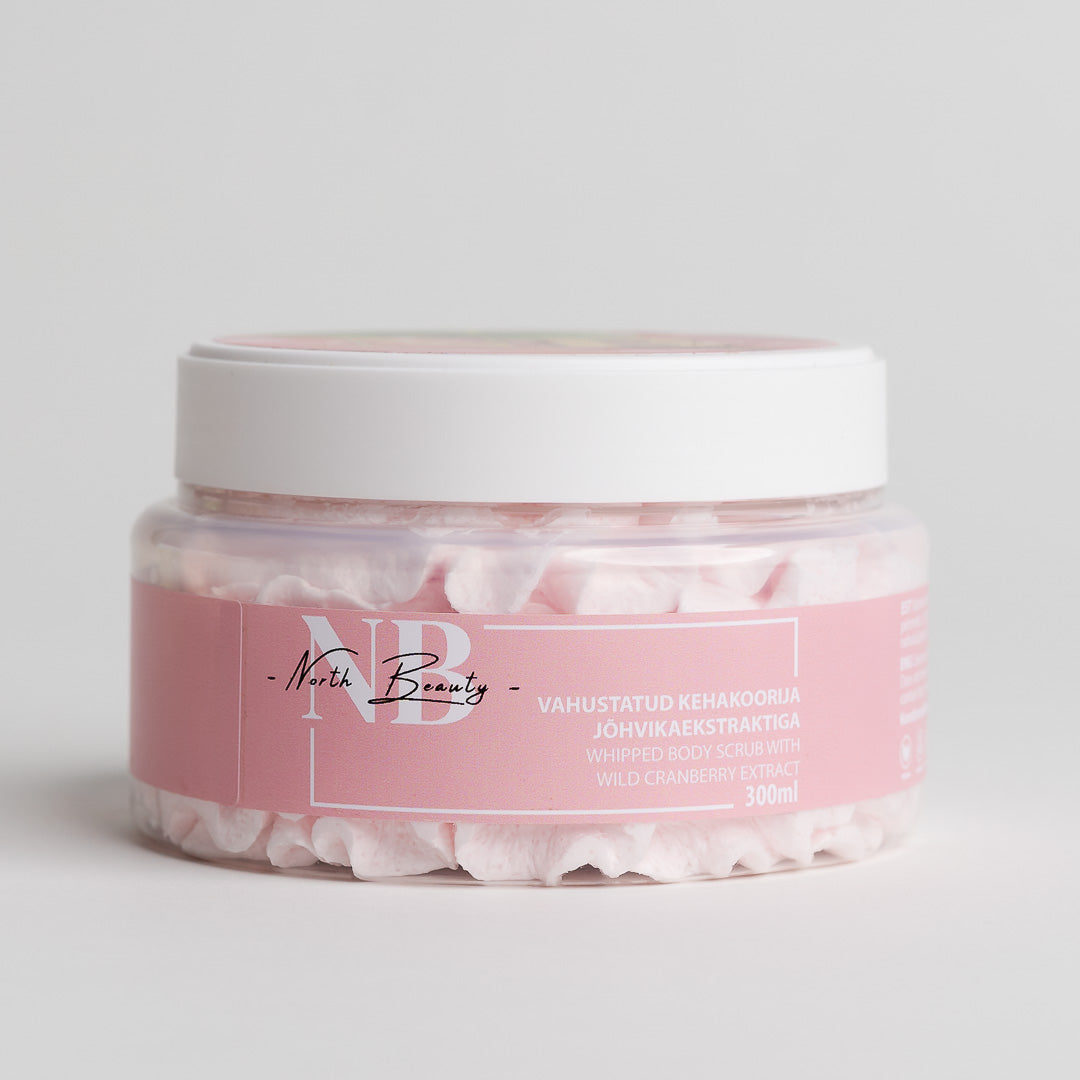 Eco-friendly jar of North Beauty exfoliating cranberry body treatment