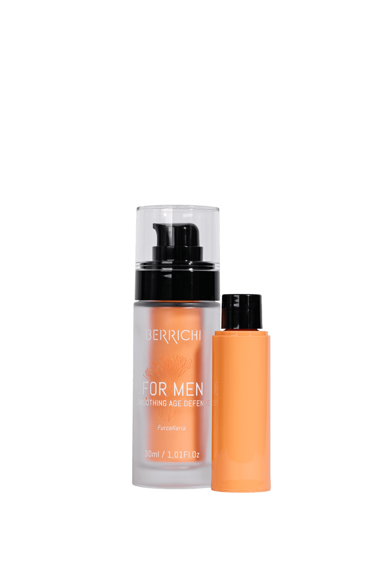 Men's skincare ritual with Berrichi FOR MEN face cream bottle