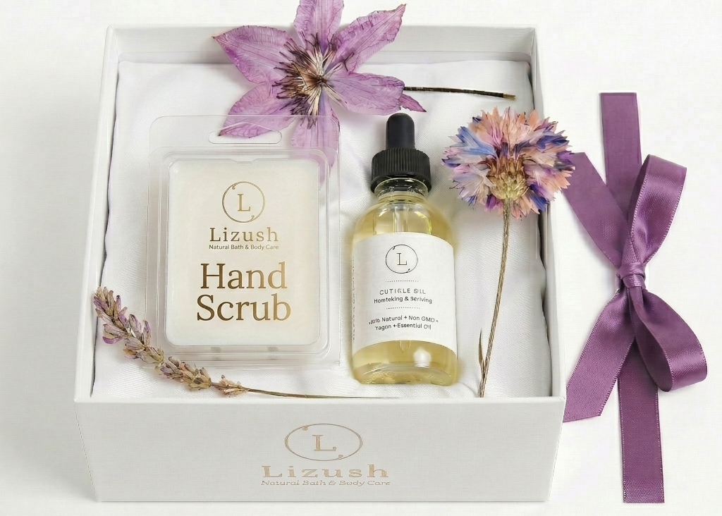 Hand Care Ritual Set - Nourishing cuticle oil roller and hand scrub packaging | Lizush