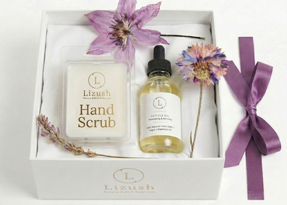 Hand Care Ritual Set - Nourishing cuticle oil roller and hand scrub packaging | Lizush