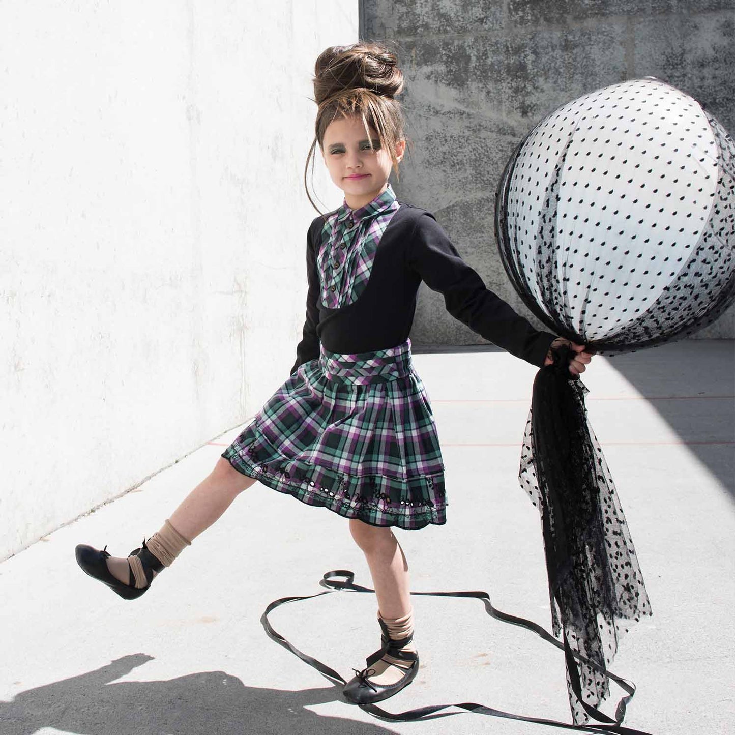 Tartan Mini Skirt with Pleated Belt-1