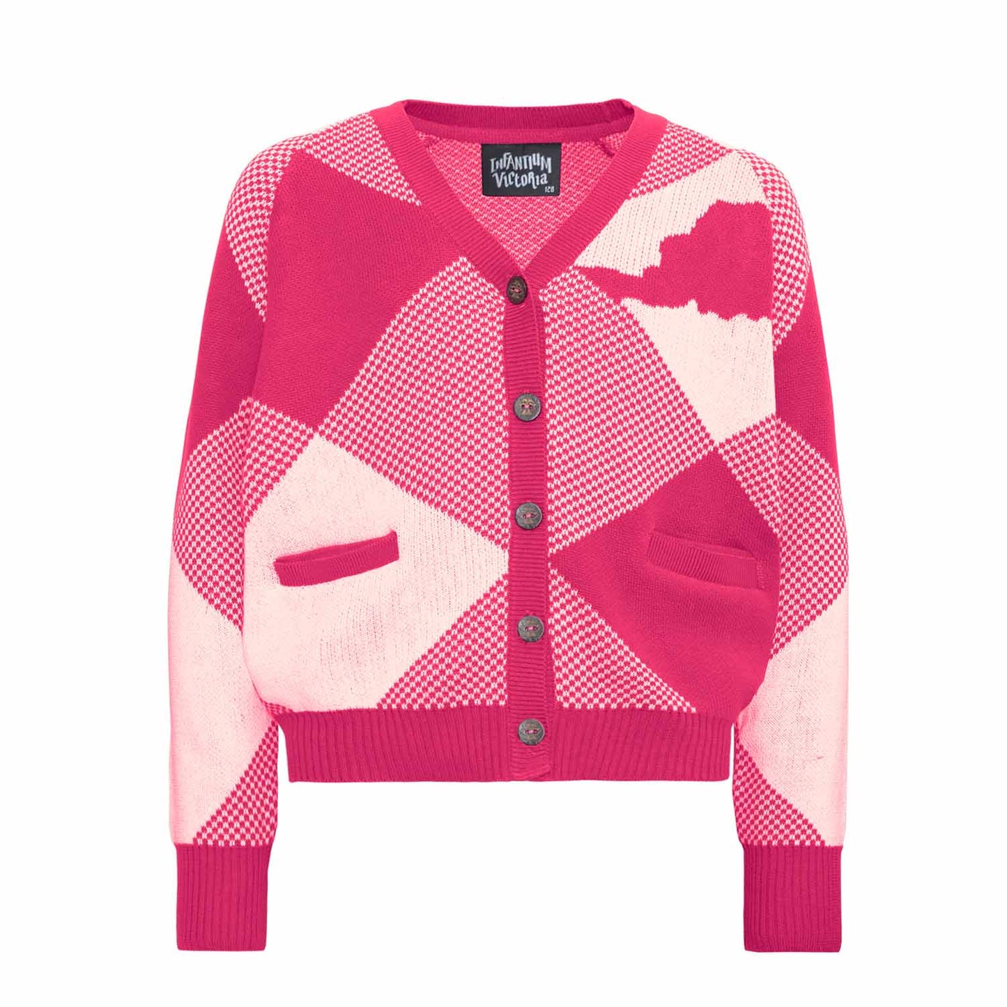 Kids Cardigan in Pink and White-0