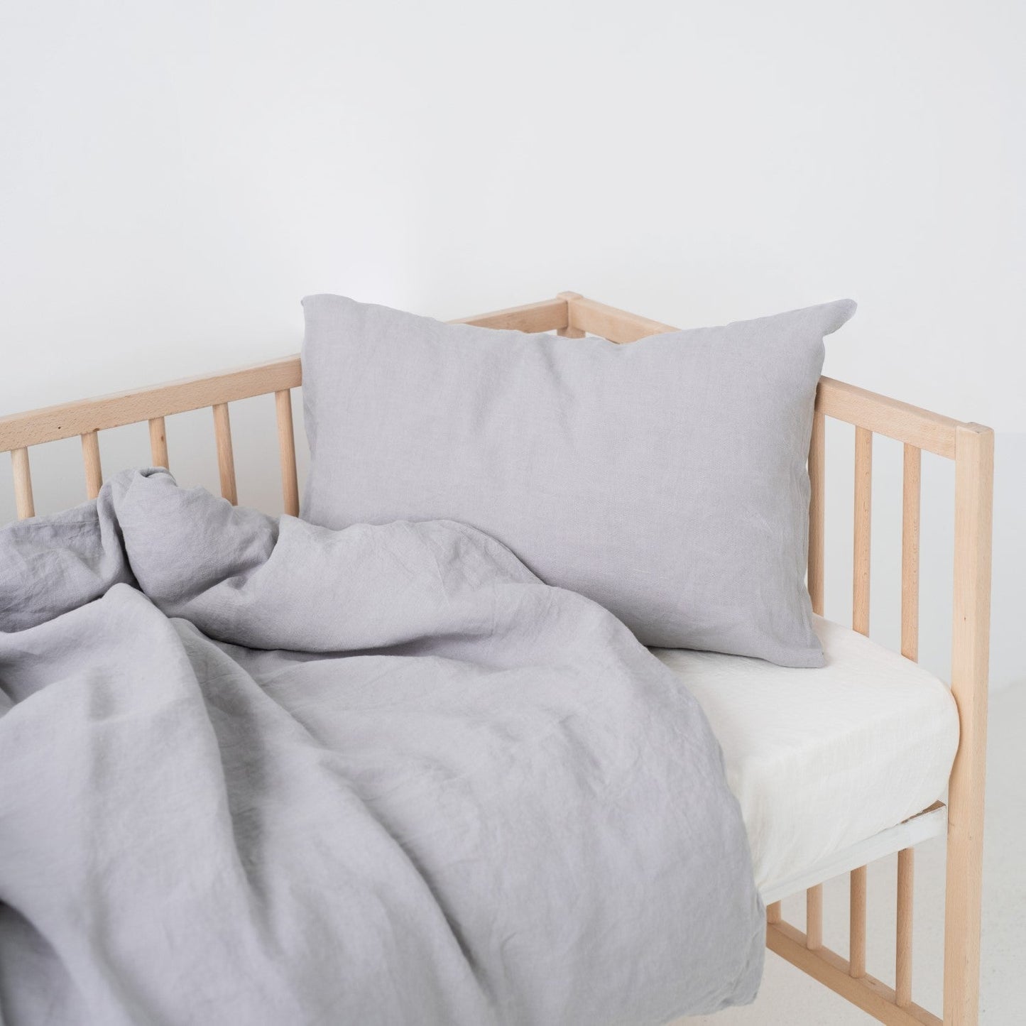 Bettwäsche-Set aus Leinen für Kinder – Hellgrau