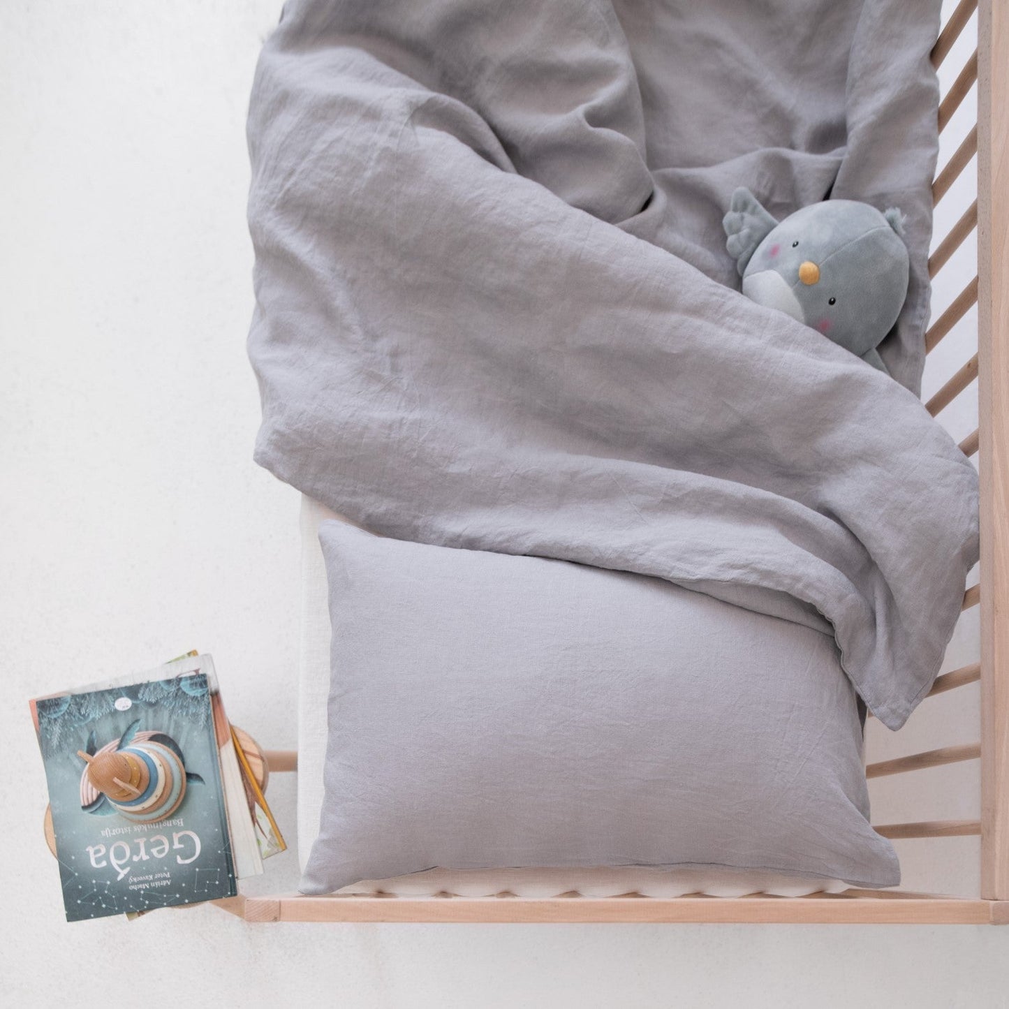 Bettwäsche-Set aus Leinen für Kinder – Hellgrau