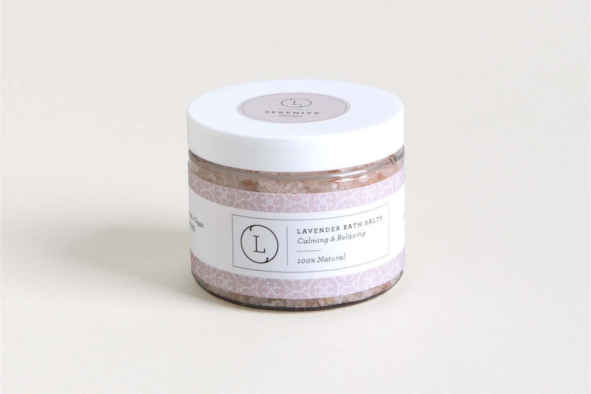 Lavender Bath Salt Soak - Epsom Dead Sea and pink Himalayan salt jar | Lizush