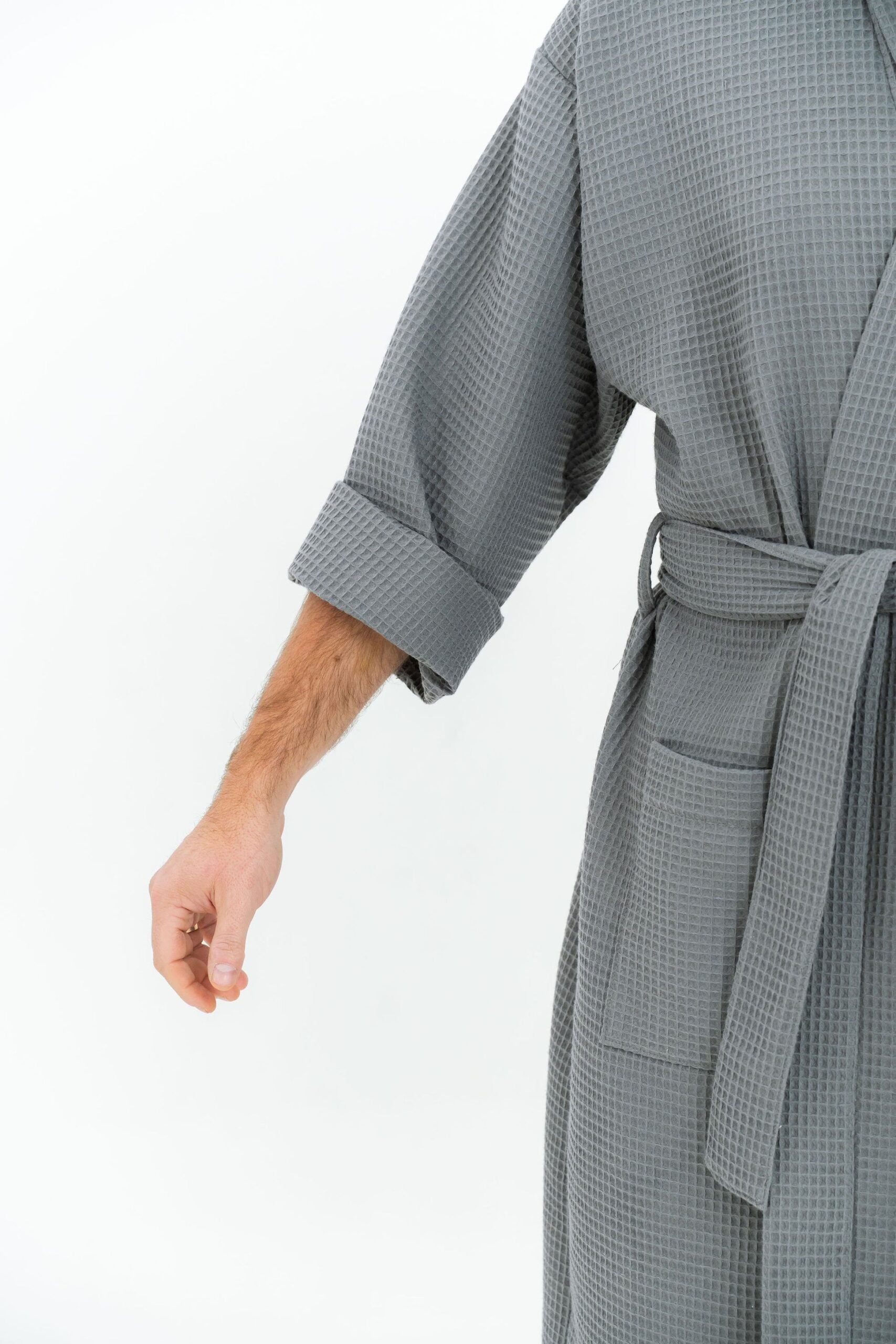 cotton waffle dressing gown mens Men's Hooded Turkish Cotton Waffle Robe XXL / Charcoal
