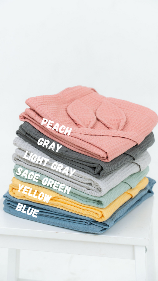 Bunny Ear Towel Color Guide: Yellow, Sage Green, Peach, Light Grey, Grey & Blue | NUSS