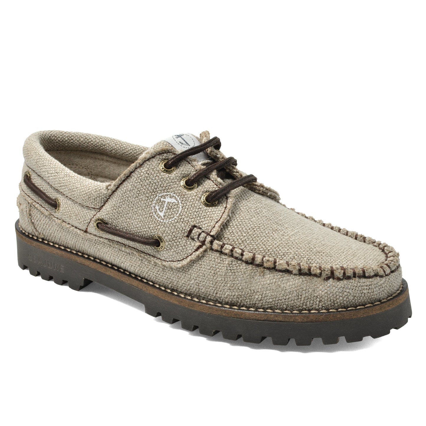Seajure Embleton men's eco deck shoe in natural hemp - 3/4 front angle view