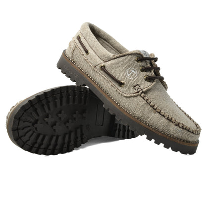 Seajure Embleton vegan boat shoes showing non-marking natural rubber outsole tread