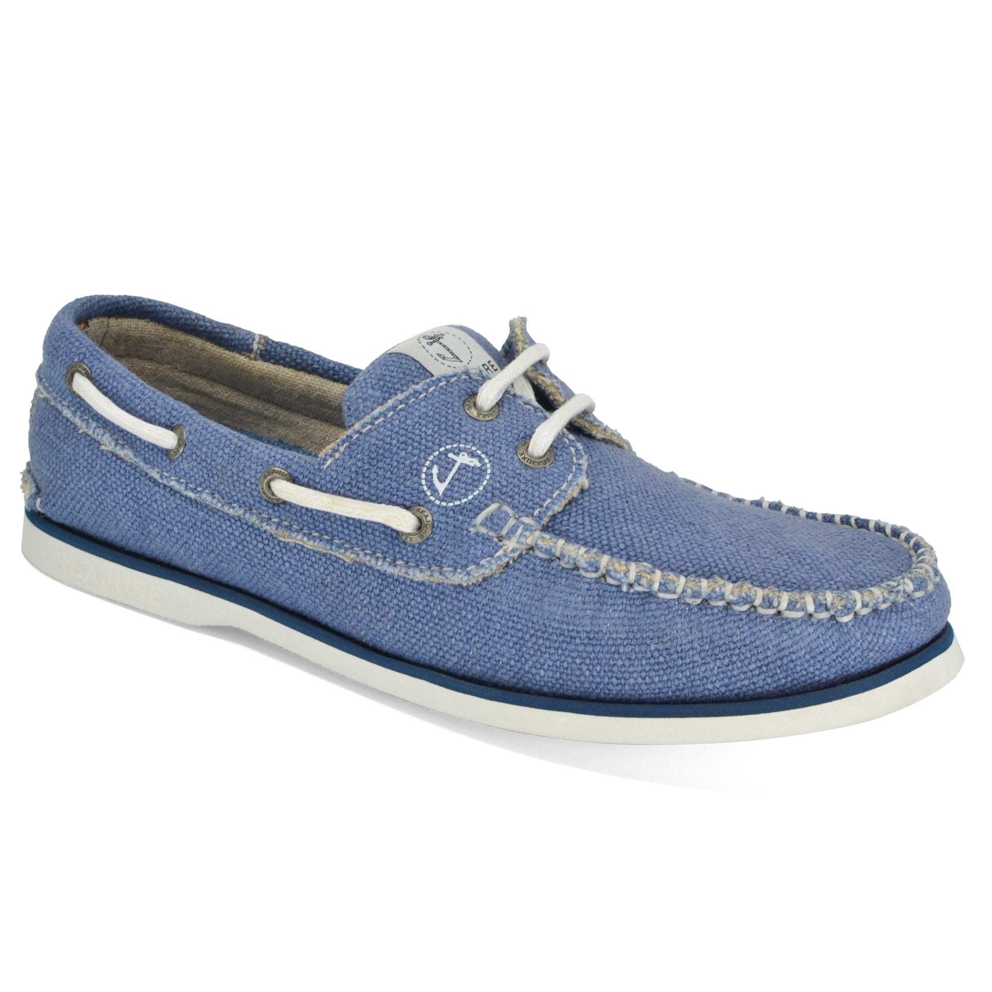 Seajure Fidden men's eco deck shoe in natural hemp - 3/4 front angle view