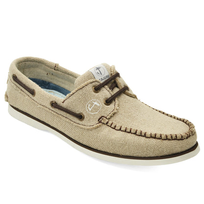 Seajure Achmelvich men's eco deck shoe in natural hemp - 3/4 front angle view