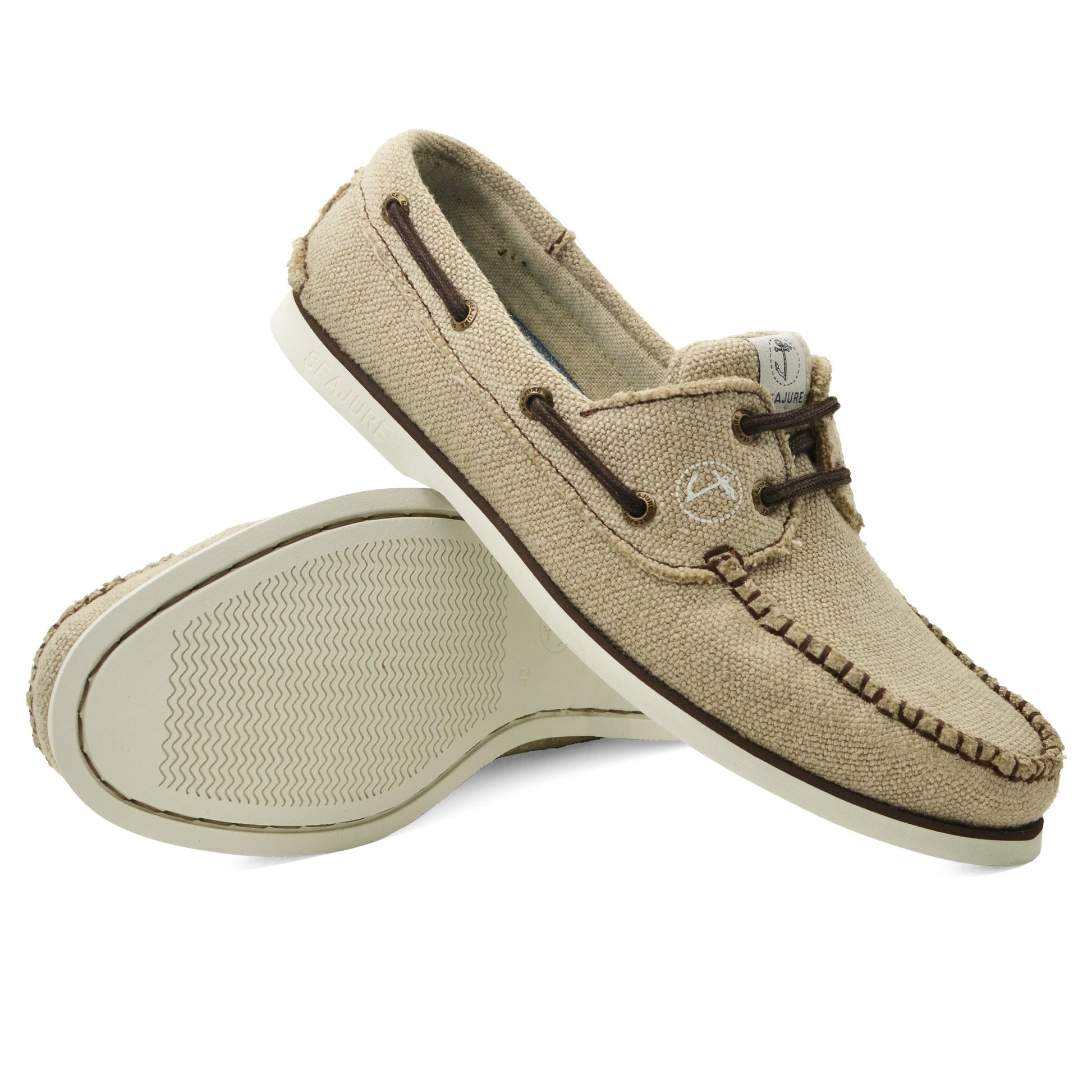 Seajure Achmelvich vegan boat shoes showing non-marking natural rubber outsole tread