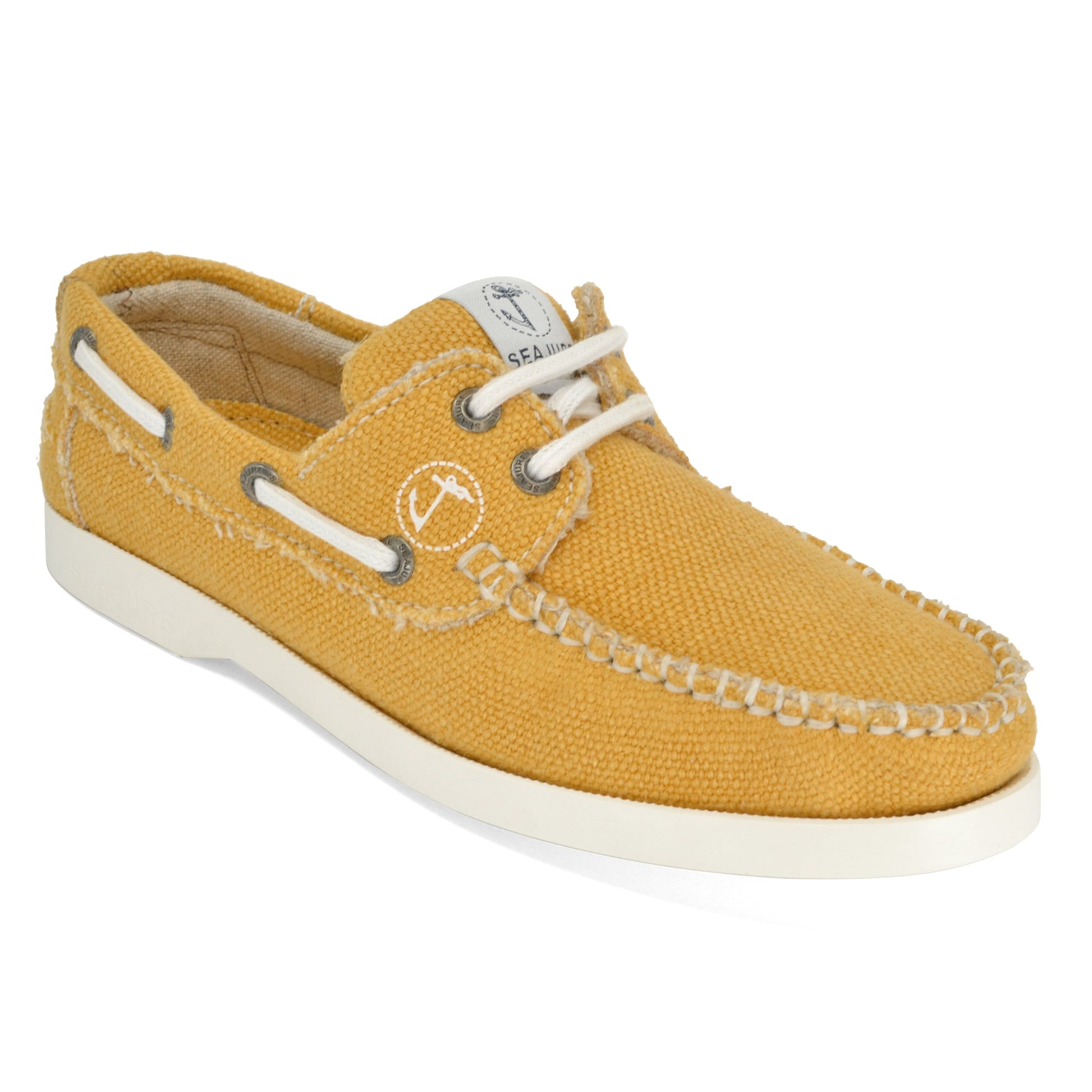 Seajure Saharun women's eco deck shoe in natural hemp - 3/4 front angle view