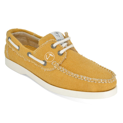 Seajure Saharun women's eco deck shoe in natural hemp - 3/4 front angle view