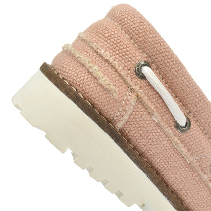 Close-up heel detail of Seajure Pasjaca showing organic hemp fabric texture