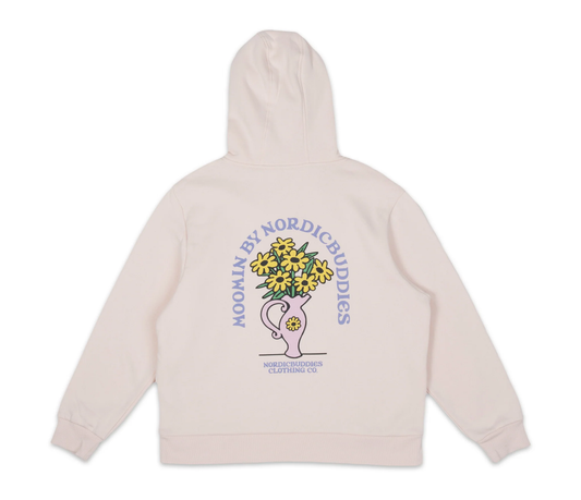 Official Moomin Sniff Flower Bouquet light pink women's hoodie back view