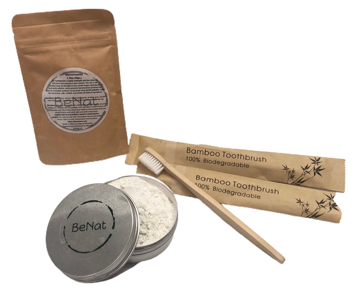 BeNat Toothpowder Bundle set featuring all-natural zero-waste oral care products