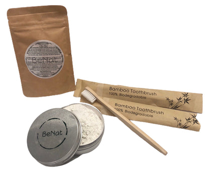 BeNat Toothpowder Bundle set featuring all-natural zero-waste oral care products